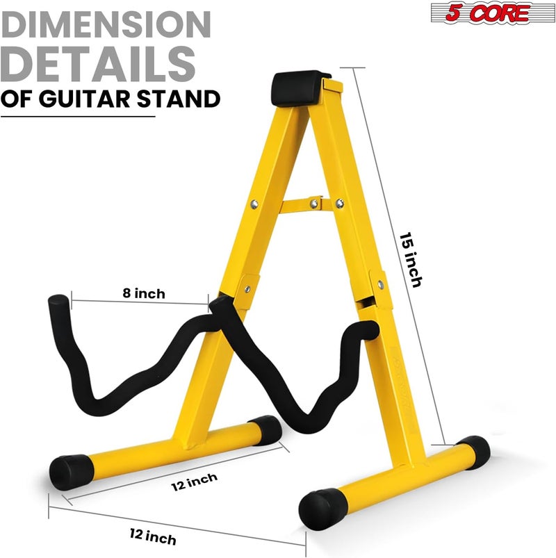 5 Core Guitar Stand 2Pc A Frame w Soft Foam Arms Non-Slip Rubber for Acoustic Electric Bass Guitar Ukulele & Banjo Foldable Stand - GSS YLW 2PCS - Image 4